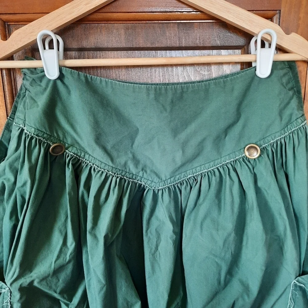 Vintage Y2K Bellvilles Green Frayed Edge Pleated Midi Skirt W/ Pockets Size S/M